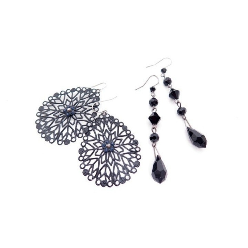 Black Filigree Rhinestone Earrings Bundle of 2 pairs